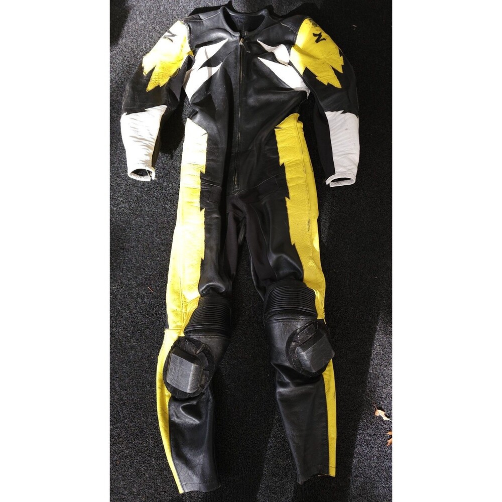Vintage Motorcycle Racing Suit Leather Heavy Duty Padded Mens One Size Black